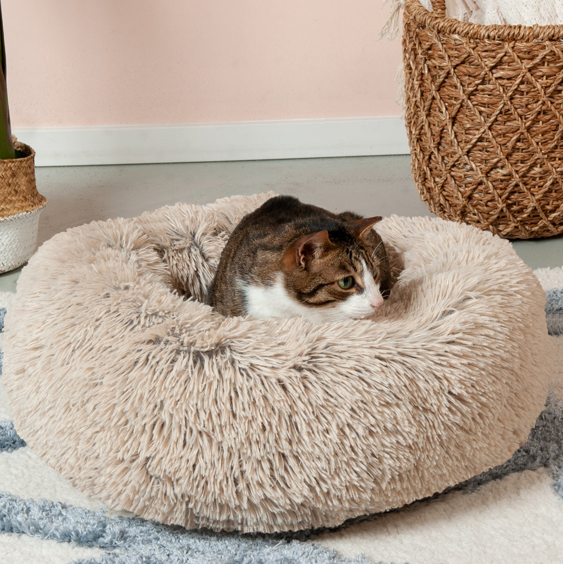 Calming Cuddler Long Fur Donut Dog Bed