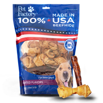 Pet Factory - Made in USA Beefhide Assorted (Beef & Chicken) - Variety (Bones & Chip Rolls), 25 pack