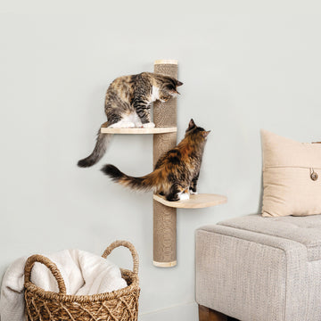 Ascentials by FurHaven Wall-Mounted Sunrise Steps Corrugated Cat Post with Perches (34”)