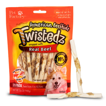 Pet Factory - Twistedz American Beefhide Twist Sticks with Meat Wrap 5" Dog Treats