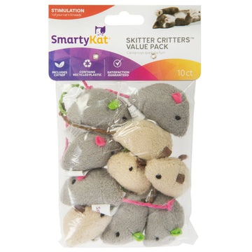 Skitter Critters (Set of 10) Value Pack Plush Catnip Cat Toys, Gray & Cream